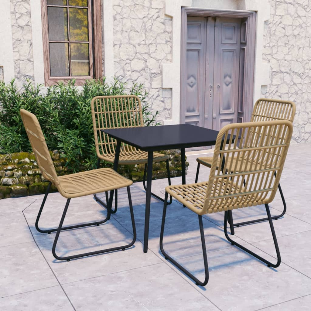 5 Piece Poly Rattan and Glass Outdoor Dining Set