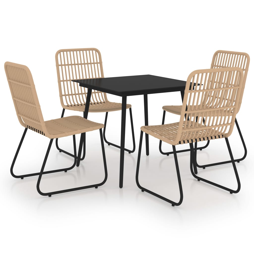 5 Piece Poly Rattan and Glass Outdoor Dining Set