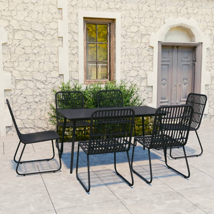 7 Piece Poly Rattan and Glass Outdoor Dining Set