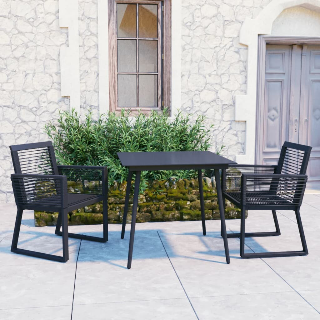 3 Piece Black PVC Rattan Outdoor Dining Set