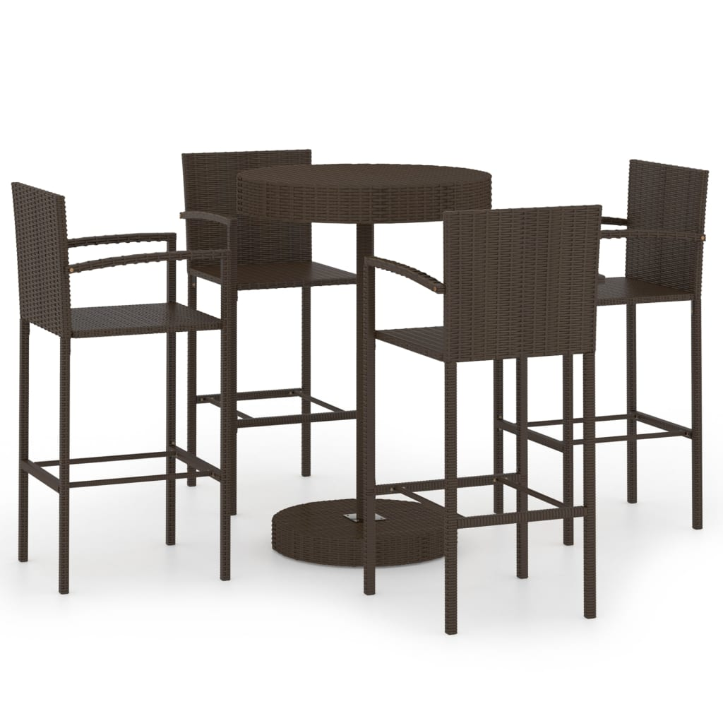  5 Piece Brown Poly Rattan Garden Bar Set