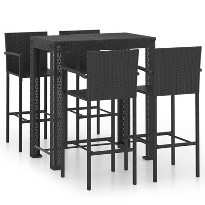 Black Poly Rattan 5 Piece Outdoor Bar Set with Armrest