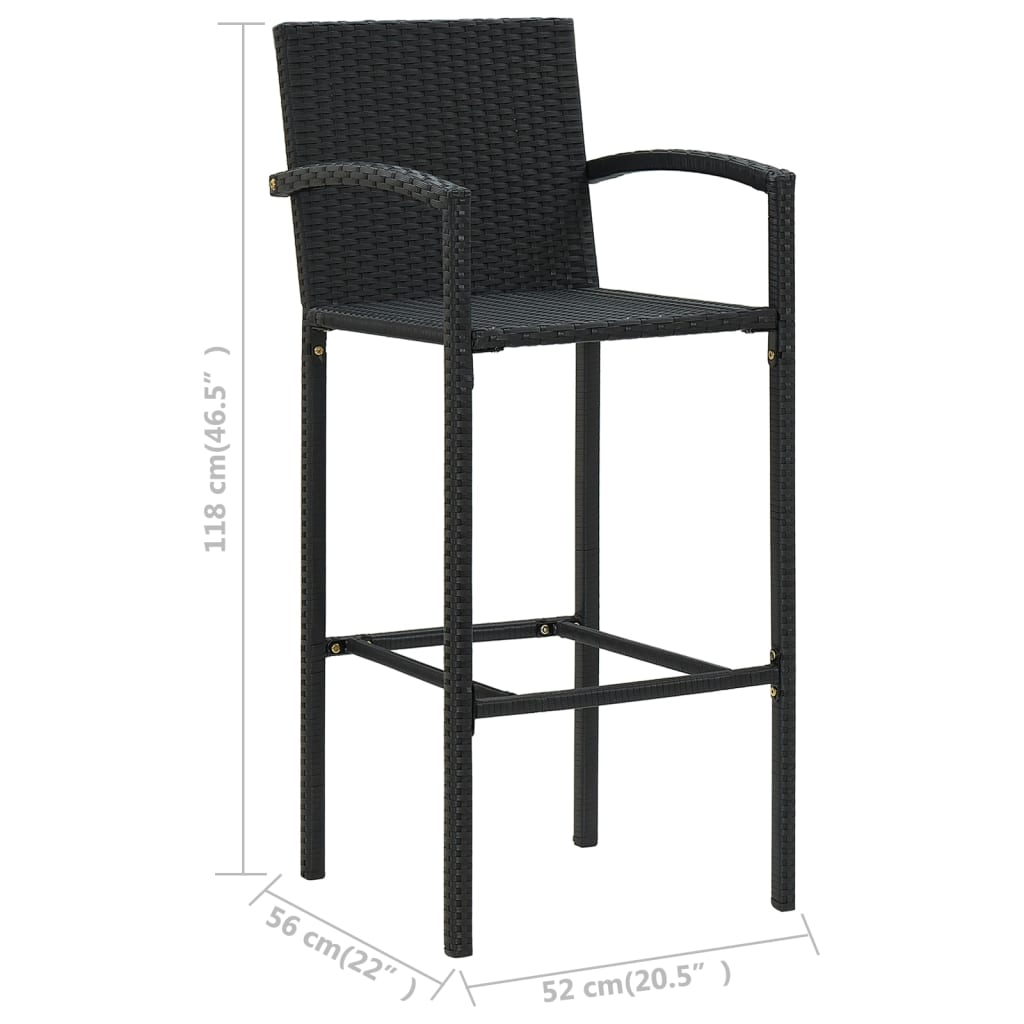 Black Poly Rattan 5 Piece Outdoor Bar Set with Armrest