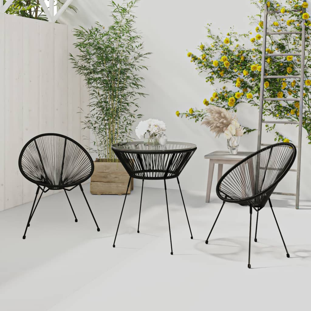 3 Piece Black PVC Rattan Outdoor Dining Set 