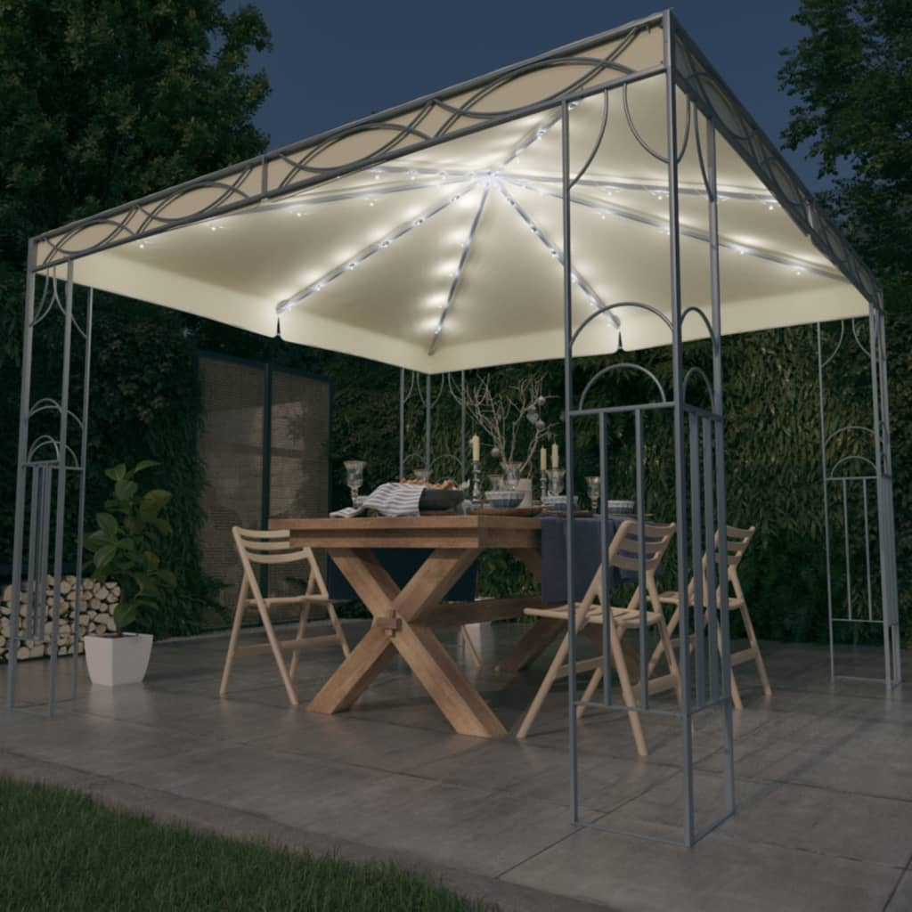 Cream Gazebo with LED String Lights