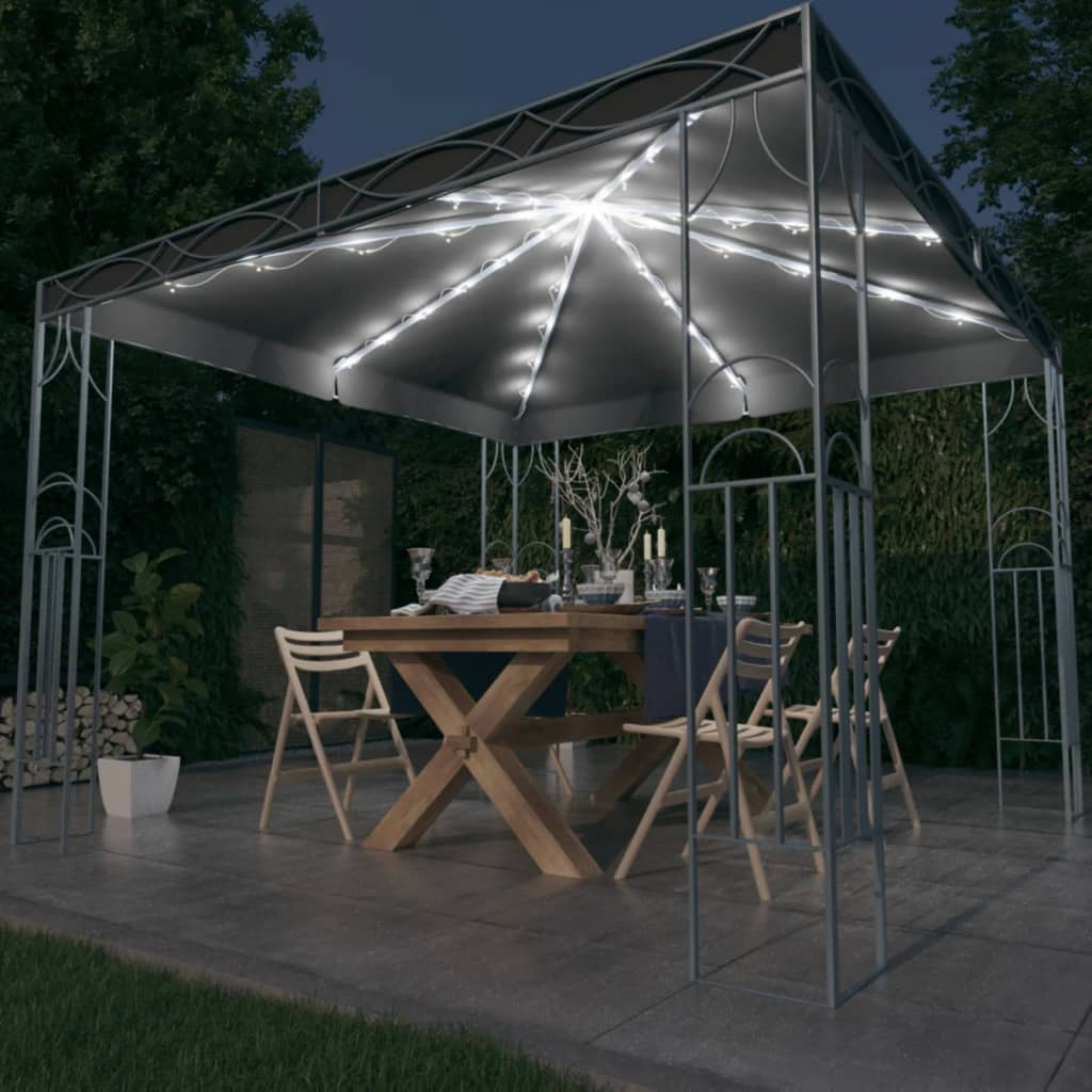 Anthracite Gazebo with LED String Lights