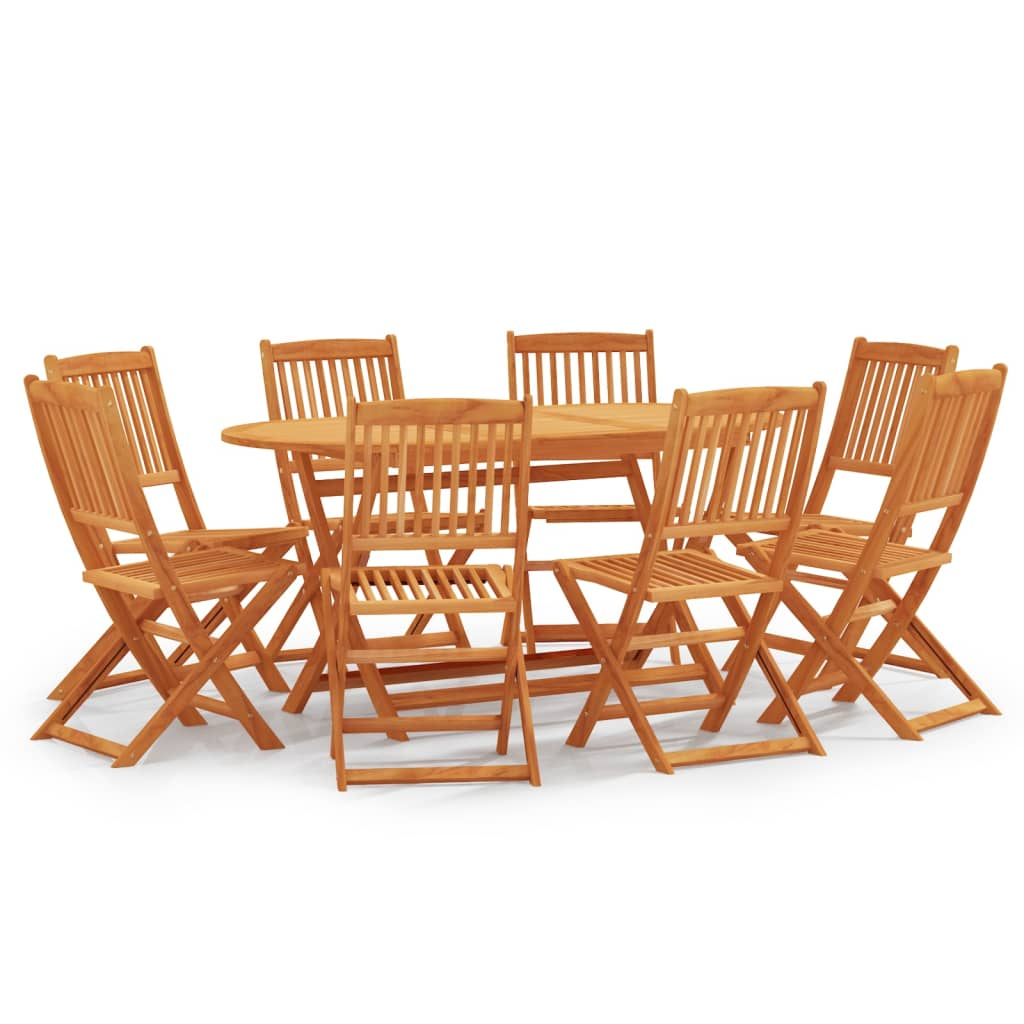 9 Piece Solid Eucalyptus Wood Folding Outdoor Dining Set