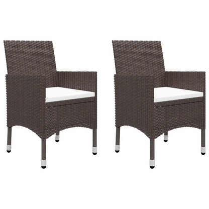 3 Piece Brown Poly Rattan and Tempered Glass Garden Bistro Set