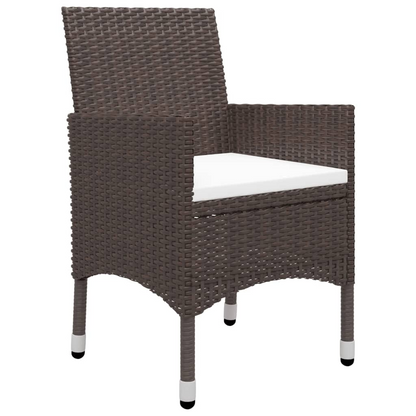 3 Piece Brown Poly Rattan and Tempered Glass Garden Bistro Set