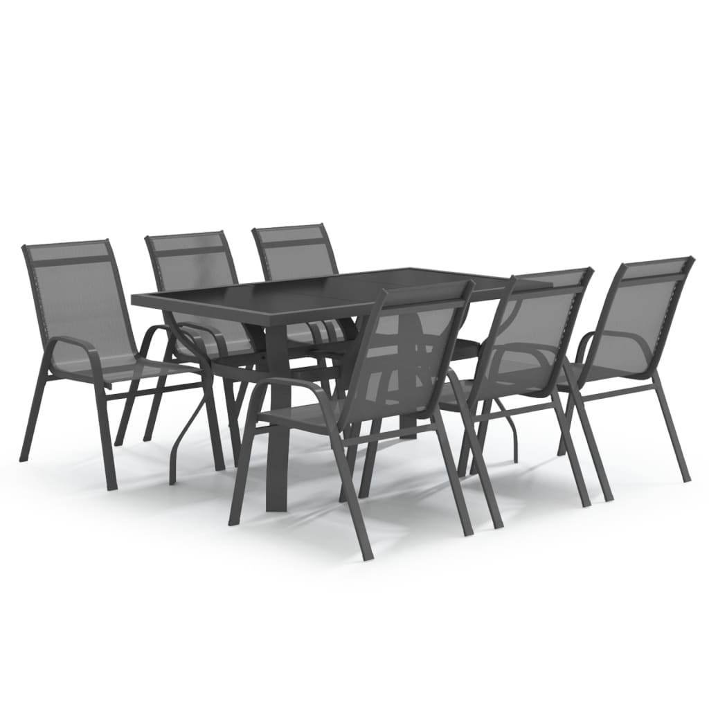 7 Piece Grey and Black Garden Dining Set