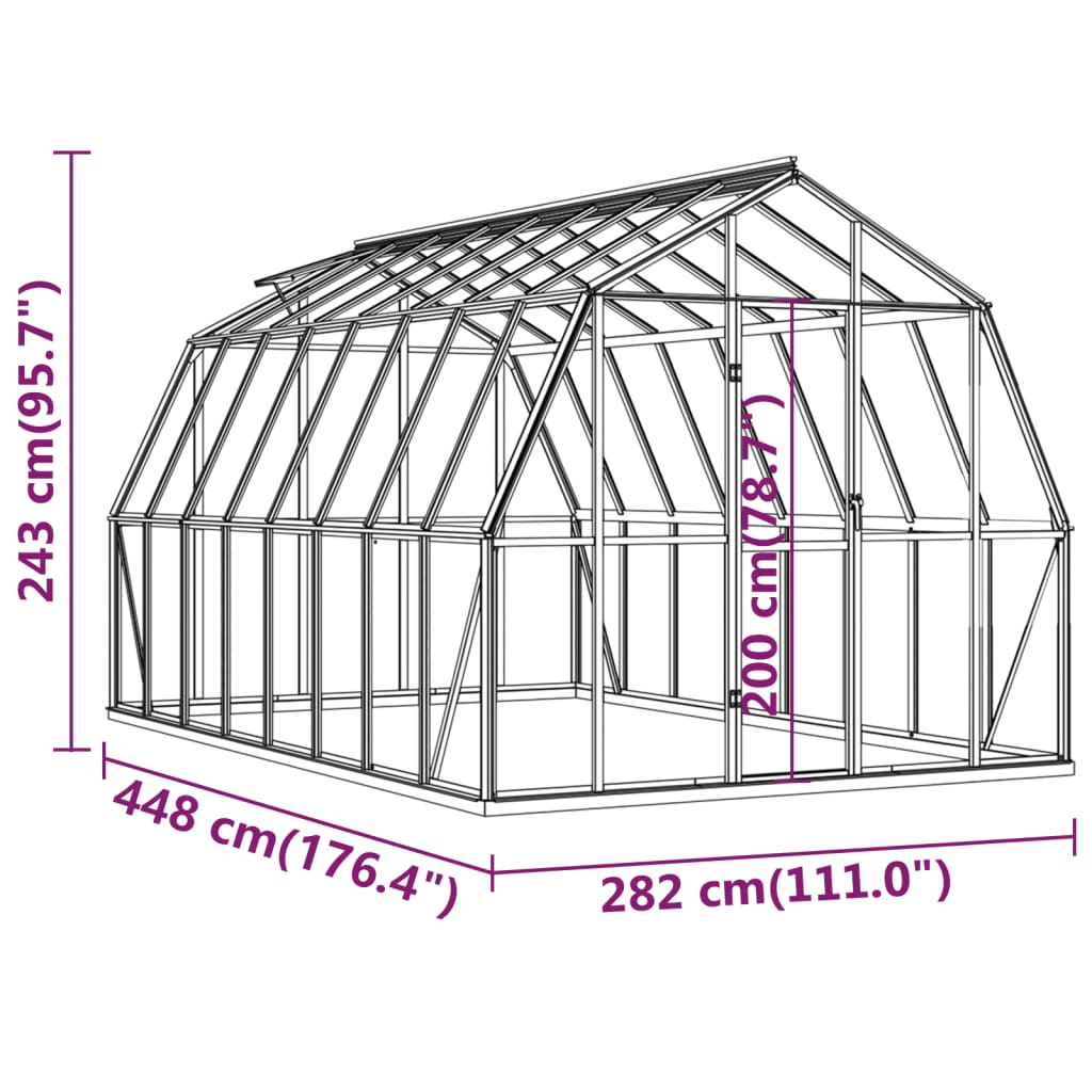 Aluminium Greenhouse with Base Frame 12.63 m²