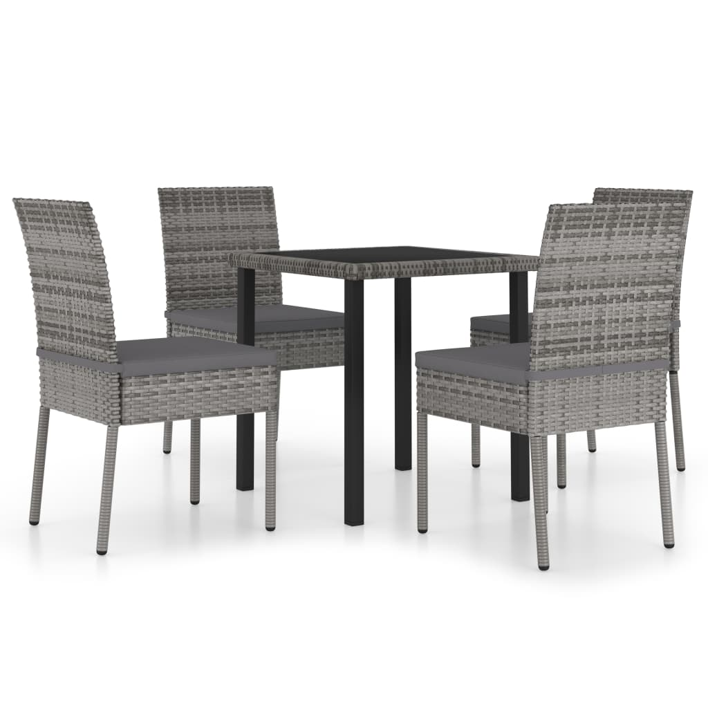 5 Piece Grey Poly Rattan Outdoor Dining Set with Cushions