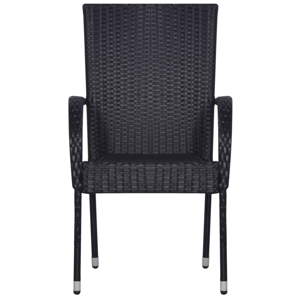 Stackable Black Poly Rattan Outdoor Chairs 6 pcs