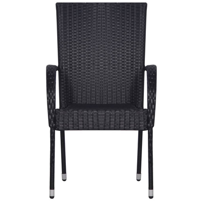 Stackable Black Poly Rattan Outdoor Chairs 6 pcs