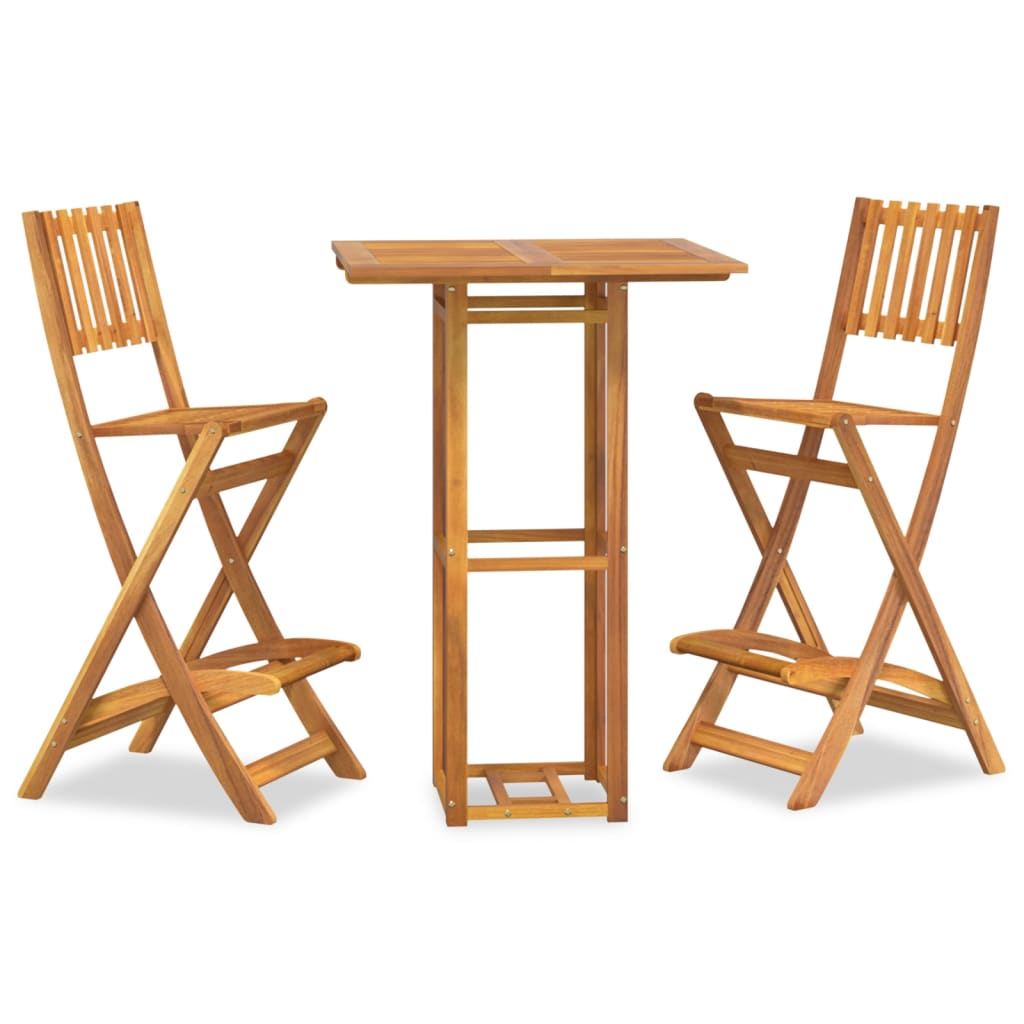 3 Piece Solid Acacia Wood Outdoor Bar Set