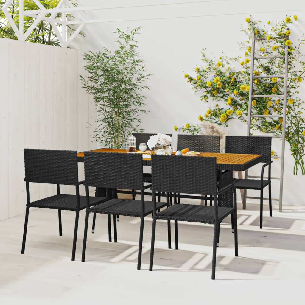 7 Piece Black Poly Rattan Outdoor Dining Set