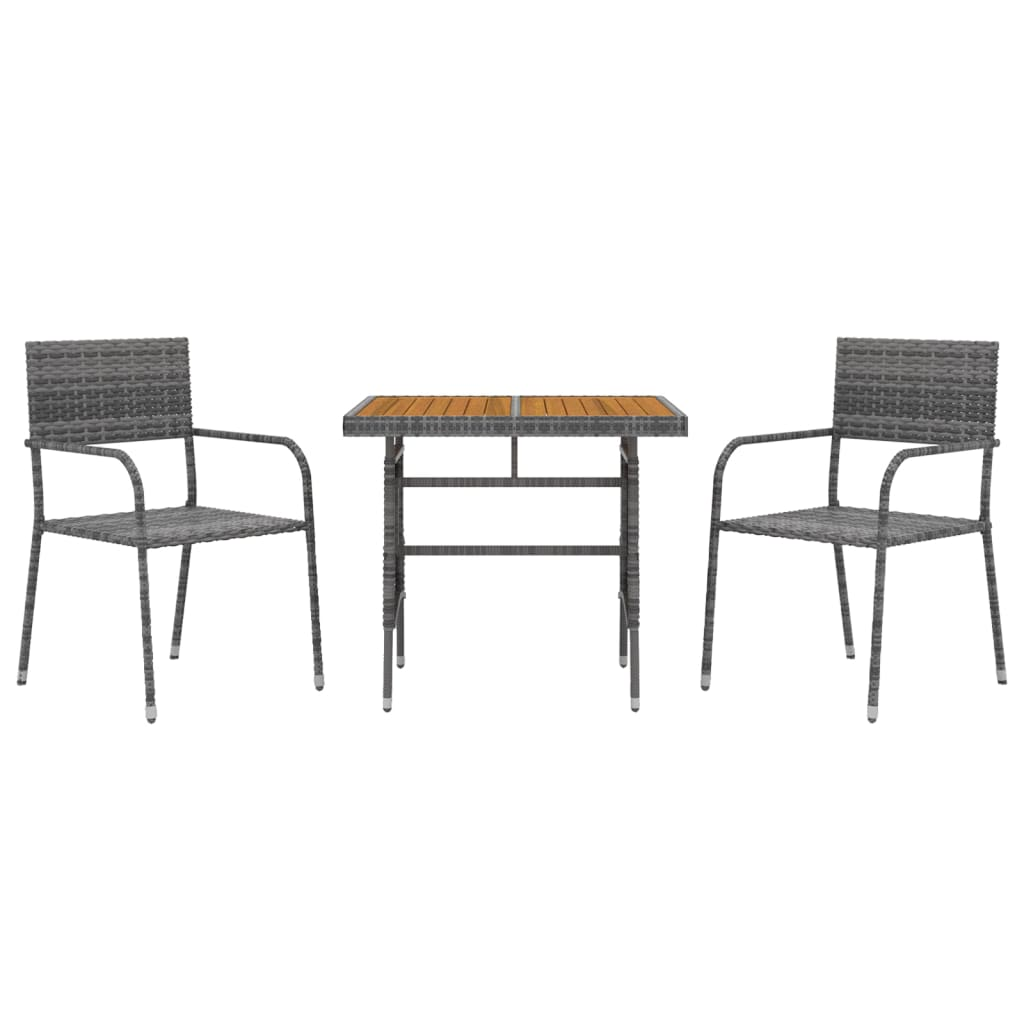 3 Piece Grey Poly Rattan Outdoor Dining Set