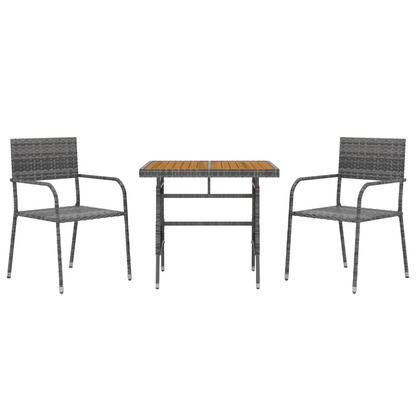 3 Piece Grey Poly Rattan Outdoor Dining Set