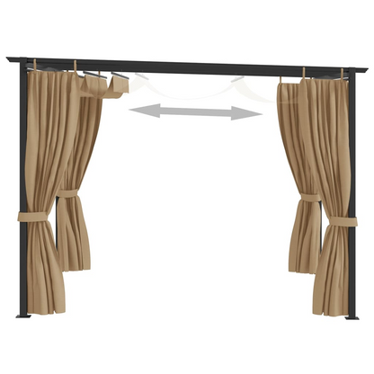 Taupe Steel Gazebo with Curtains