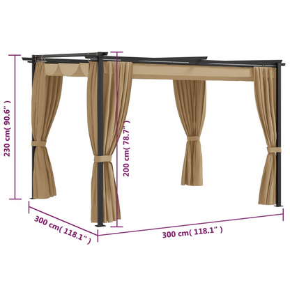 Taupe Steel Gazebo with Curtains