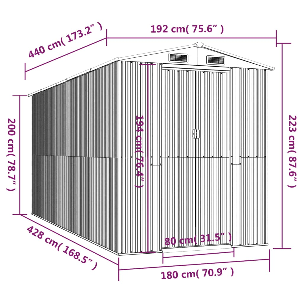 Galvanised Steel Garden Shed Anthracite 192x440x223 cm