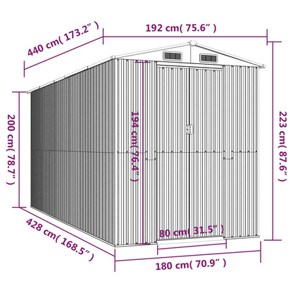 Galvanised Steel Garden Shed Anthracite 192x440x223 cm