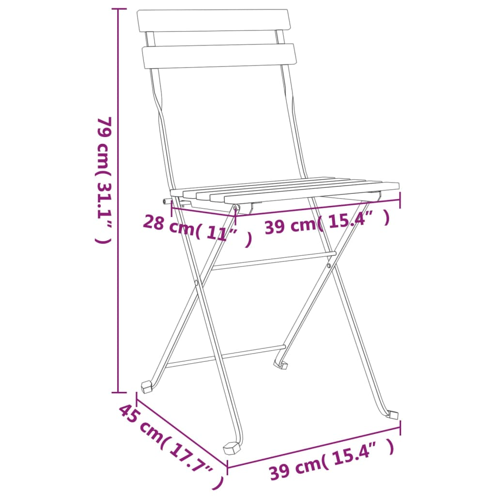  5 Piece Solid Acacia Wood and Steel Folding Bistro Set