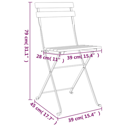  5 Piece Solid Acacia Wood and Steel Folding Bistro Set