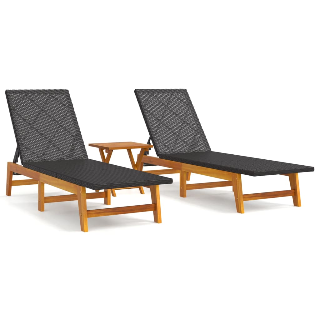 3 Piece Poly Rattan & Solid Acacia Wood Garden Lounge Set