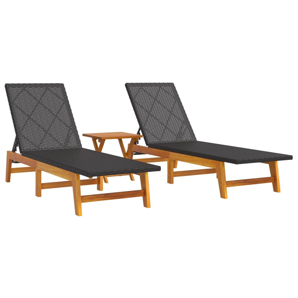 3 Piece Poly Rattan & Solid Acacia Wood Garden Lounge Set