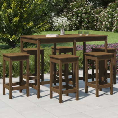 7 Piece Honey Brown Solid Pine Garden Bar Set