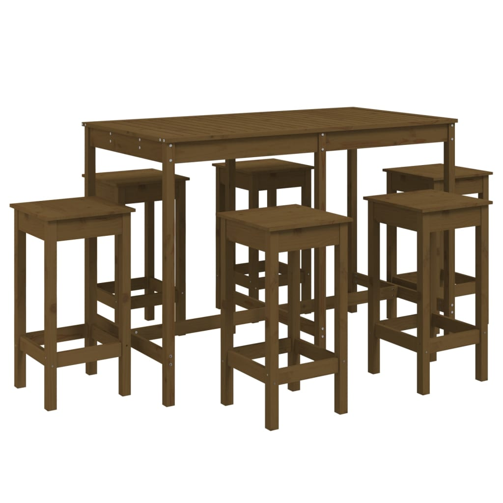 7 Piece Honey Brown Solid Pine Garden Bar Set