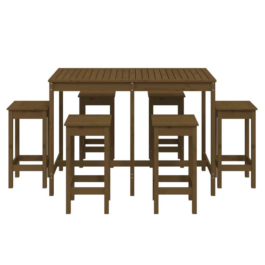 7 Piece Honey Brown Solid Pine Garden Bar Set