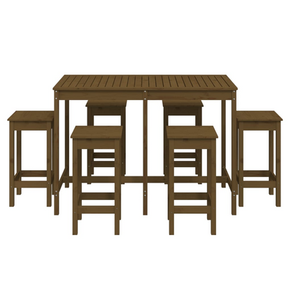 7 Piece Honey Brown Solid Pine Garden Bar Set