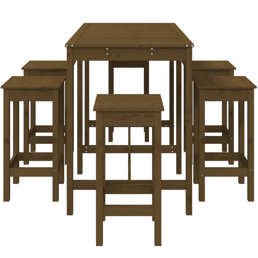 7 Piece Honey Brown Solid Pine Garden Bar Set