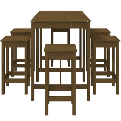 7 Piece Honey Brown Solid Pine Garden Bar Set