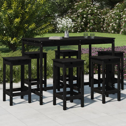 7 Piece Black Solid Pine Wood Garden Bar Set 