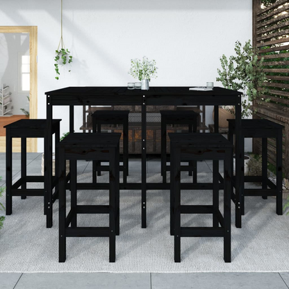 7 Piece Black Solid Pine Wood Garden Bar Set 