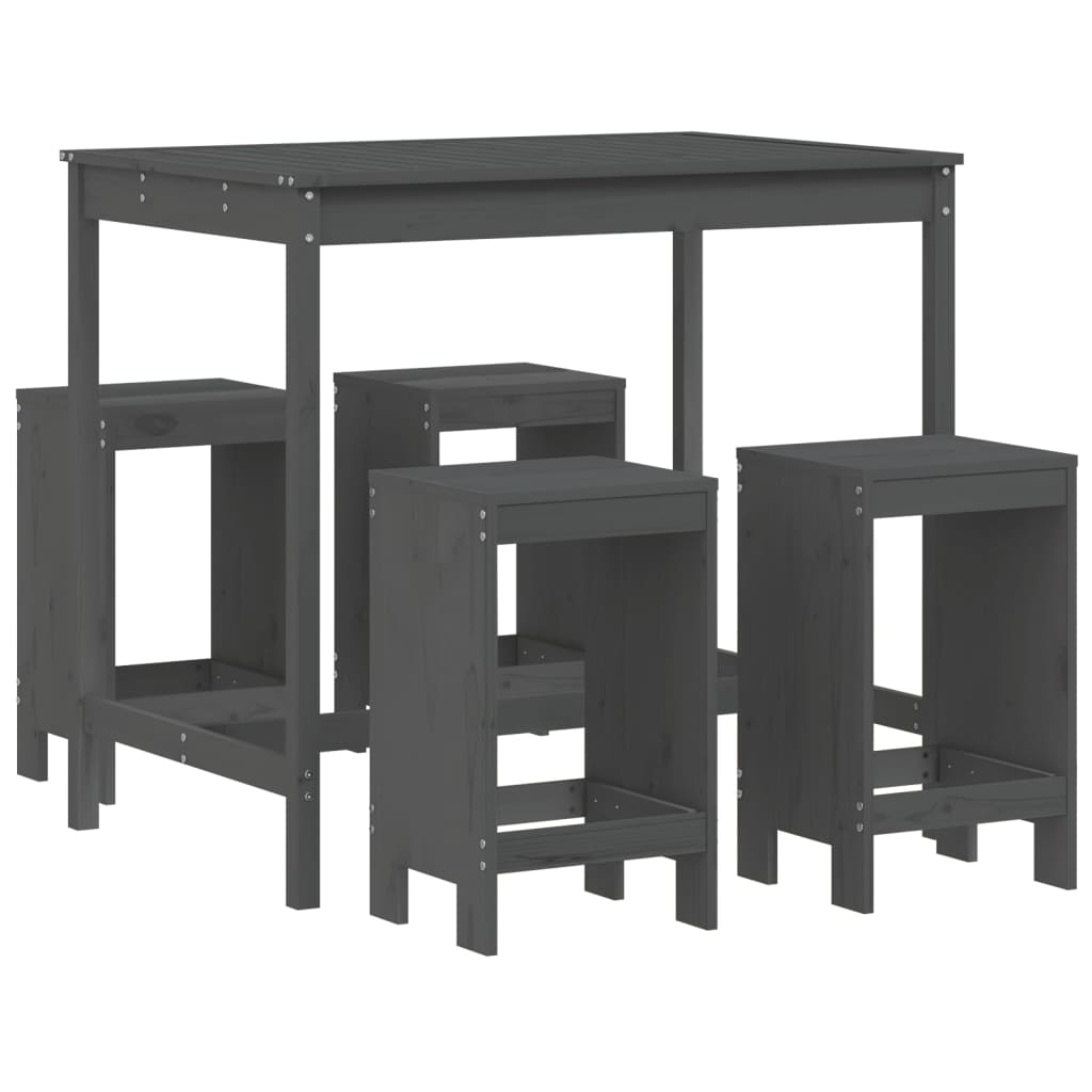  5 Piece Grey Solid Pine Garden Bar Set