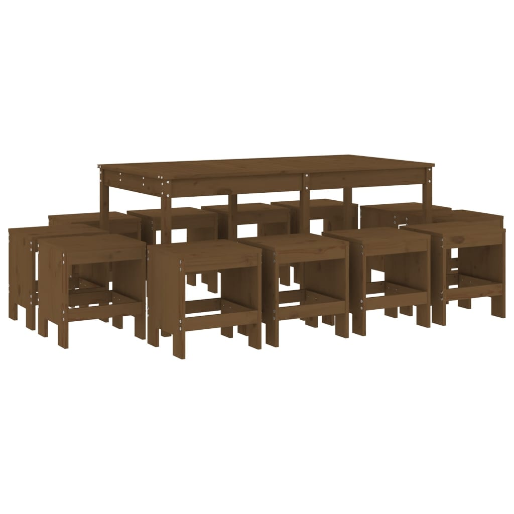 13 Piece Honey Brown Solid Pine Garden Dining Set