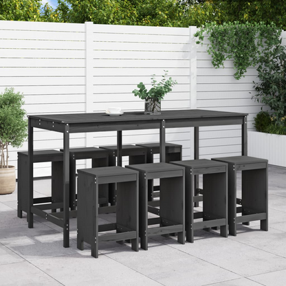  9 Piece Grey Solid Pine Wood Garden Bar Set