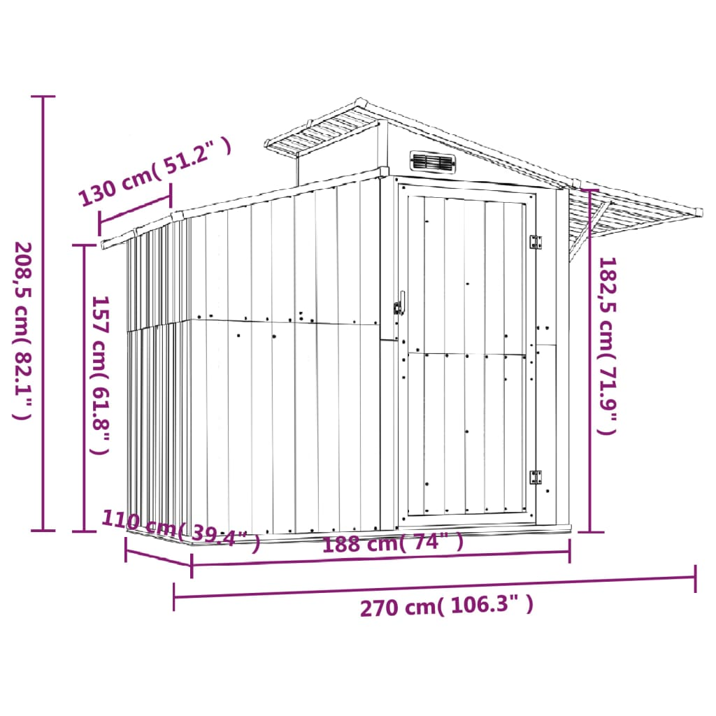 Garden Shed Anthracite 270x130x208.5 cm