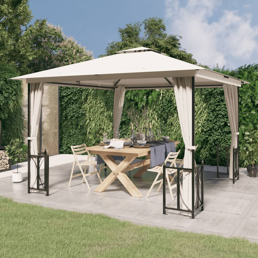 Cream Gazebo with Sidewalls & Double Roofs