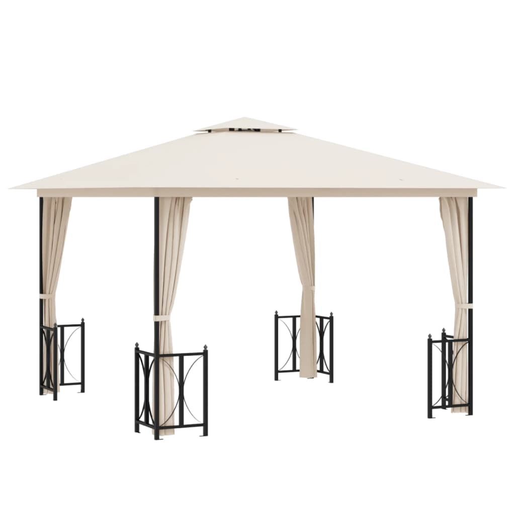 Cream Gazebo with Sidewalls & Double Roofs