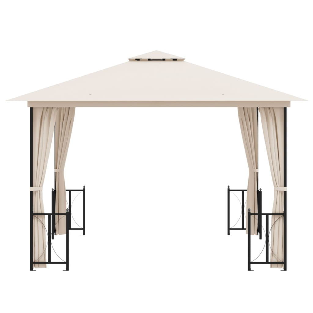 Cream Gazebo with Sidewalls & Double Roofs