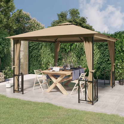 Taupe Gazebo with Sidewalls & Double Roofs