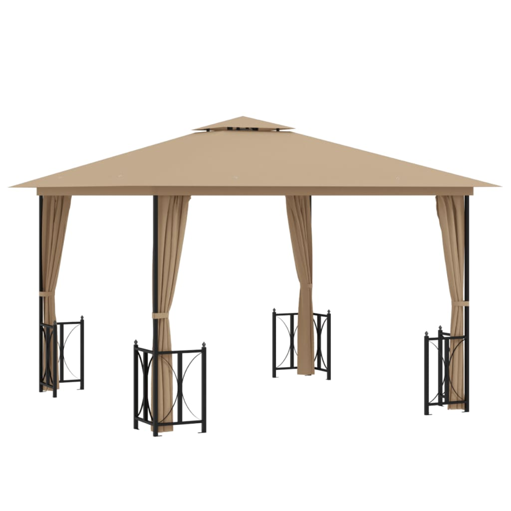 Taupe Gazebo with Sidewalls & Double Roofs