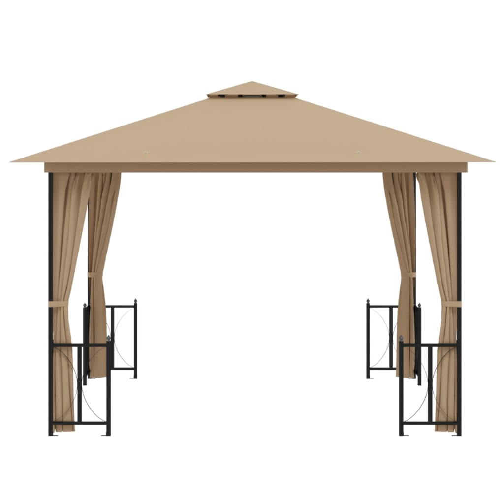 Taupe Gazebo with Sidewalls & Double Roofs