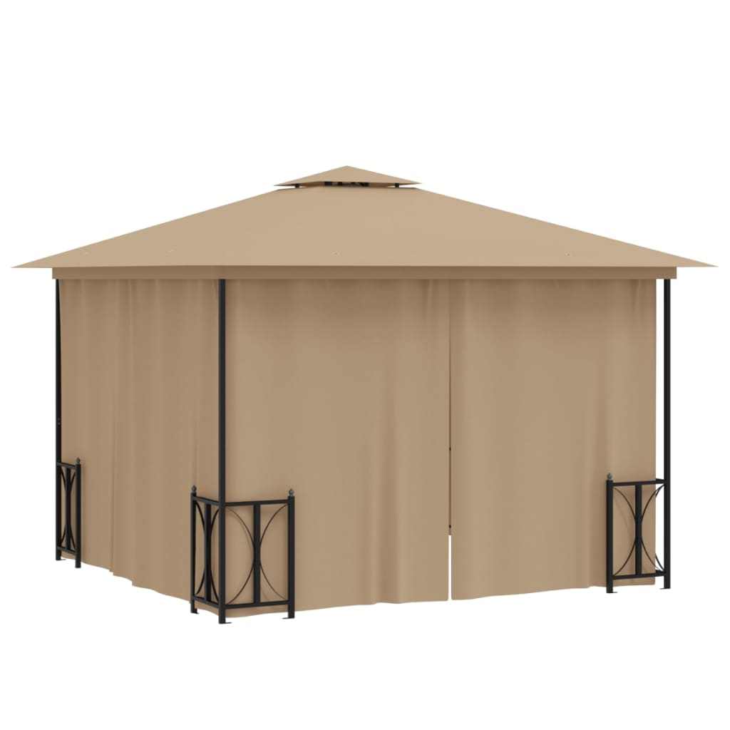 Taupe Gazebo with Sidewalls & Double Roofs