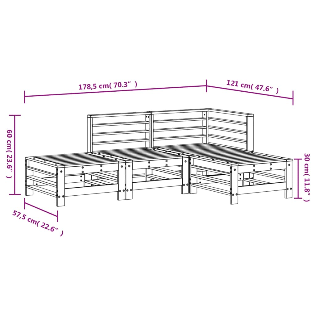 4 Piece Solid Pine Wood Garden Lounge Set White